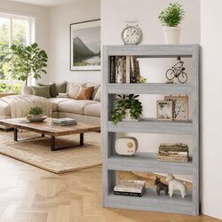 Grey Wooden Room Divider and Book Cabinet 80x30x135cm