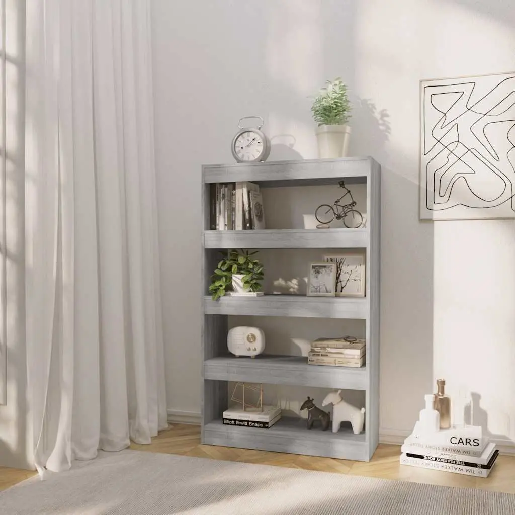 Grey Wooden Room Divider and Book Cabinet 80x30x135cm