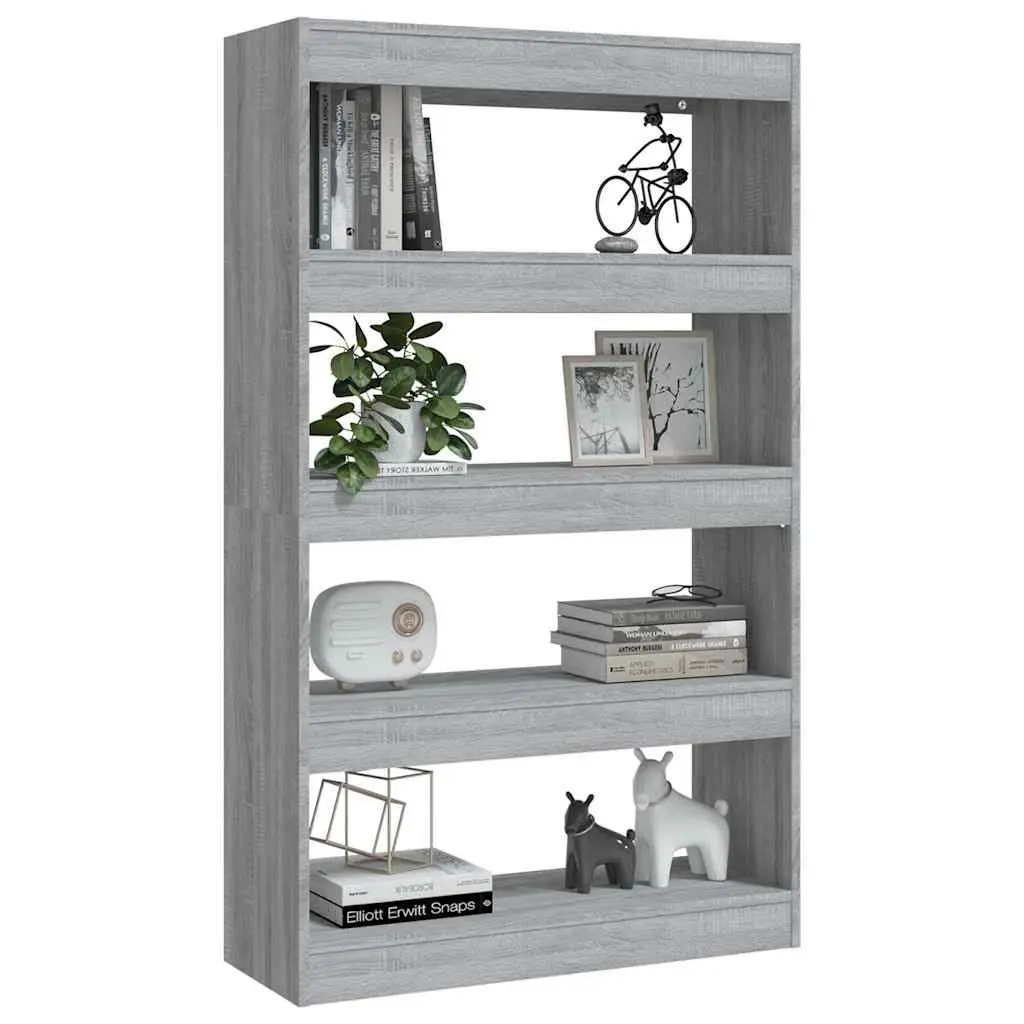 Grey Wooden Room Divider and Book Cabinet 80x30x135cm