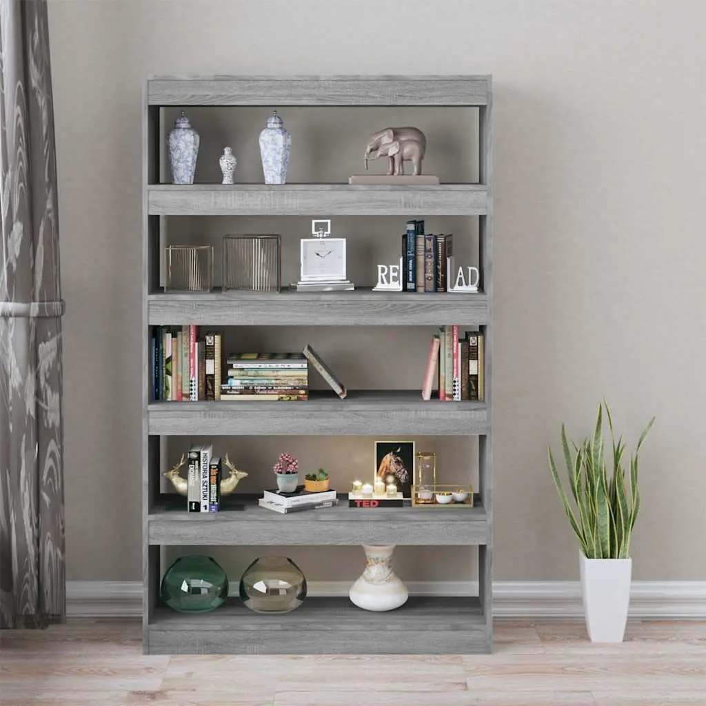 Book Cabinet Room Divider Grey Wooden Shelving Storage Standing Shelf