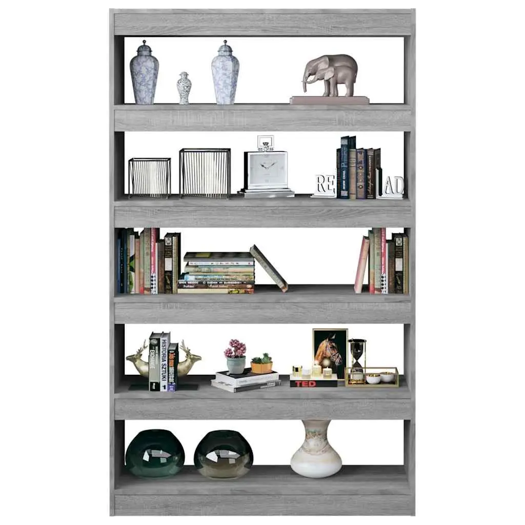 Book Cabinet Room Divider Grey Wooden Shelving Storage Standing Shelf