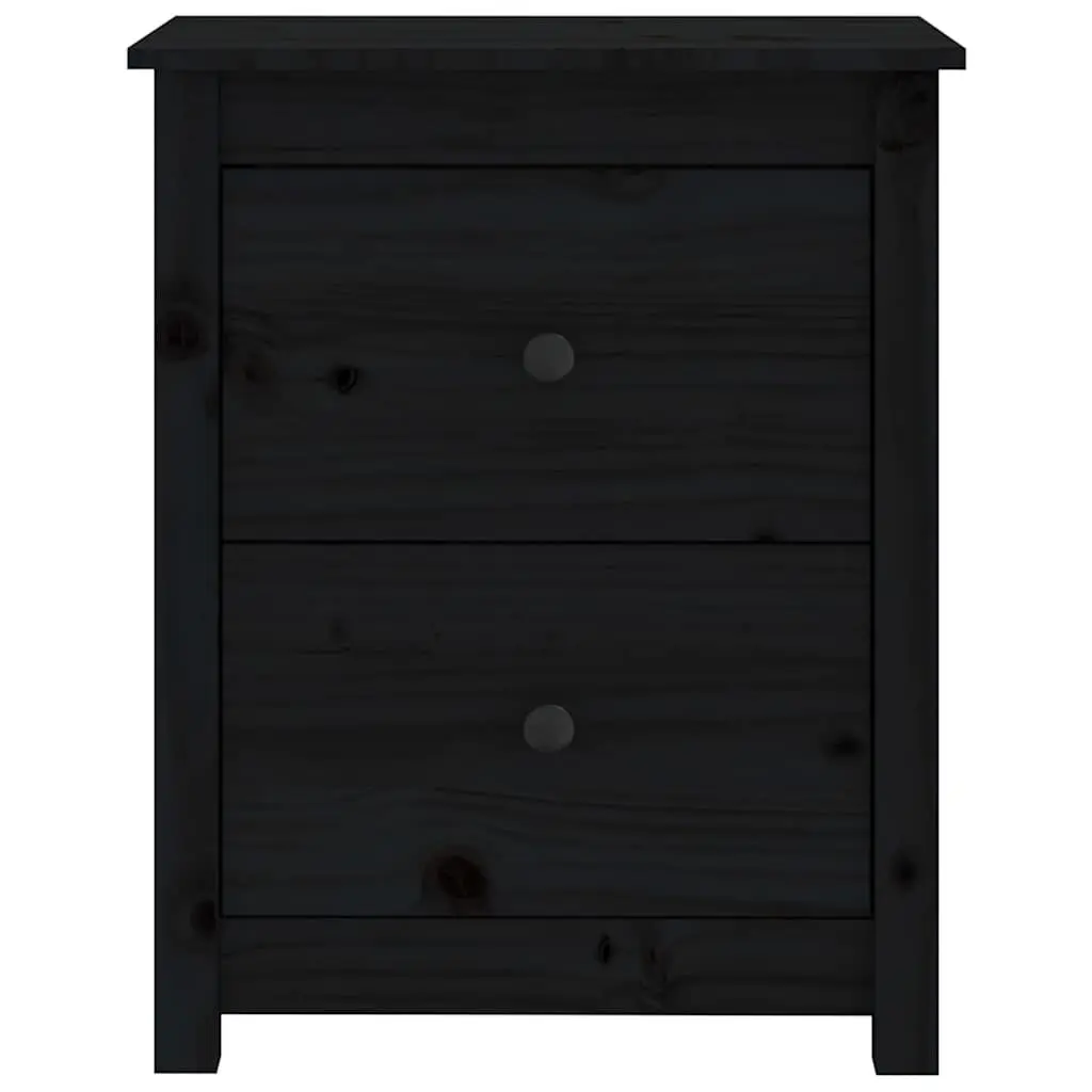 Bedside Cabinet 2 Pcs Black Solid Wood Pine Nightstand Drawer Storage Table