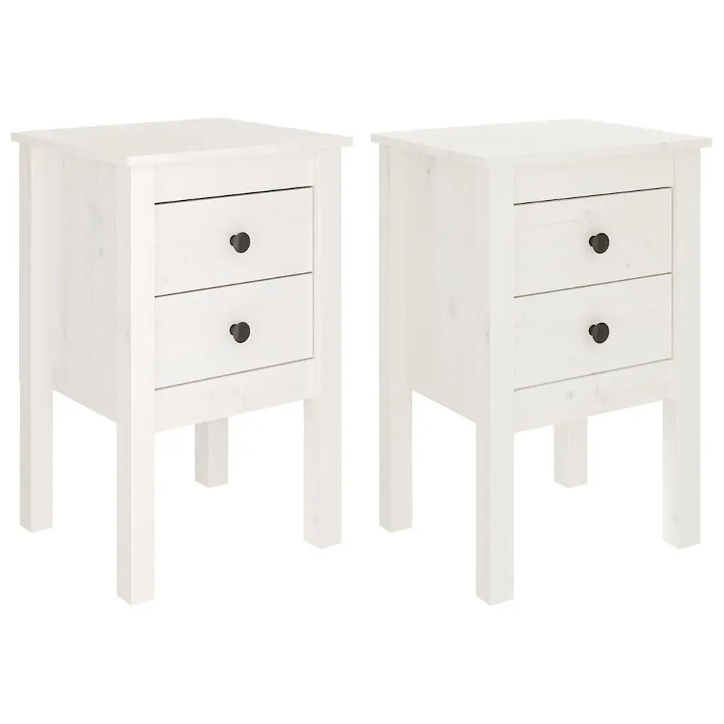 Bedside Cabinet Set 2 pcs Storage Drawers 40x35x61.5 cm White Solid Pine Wood