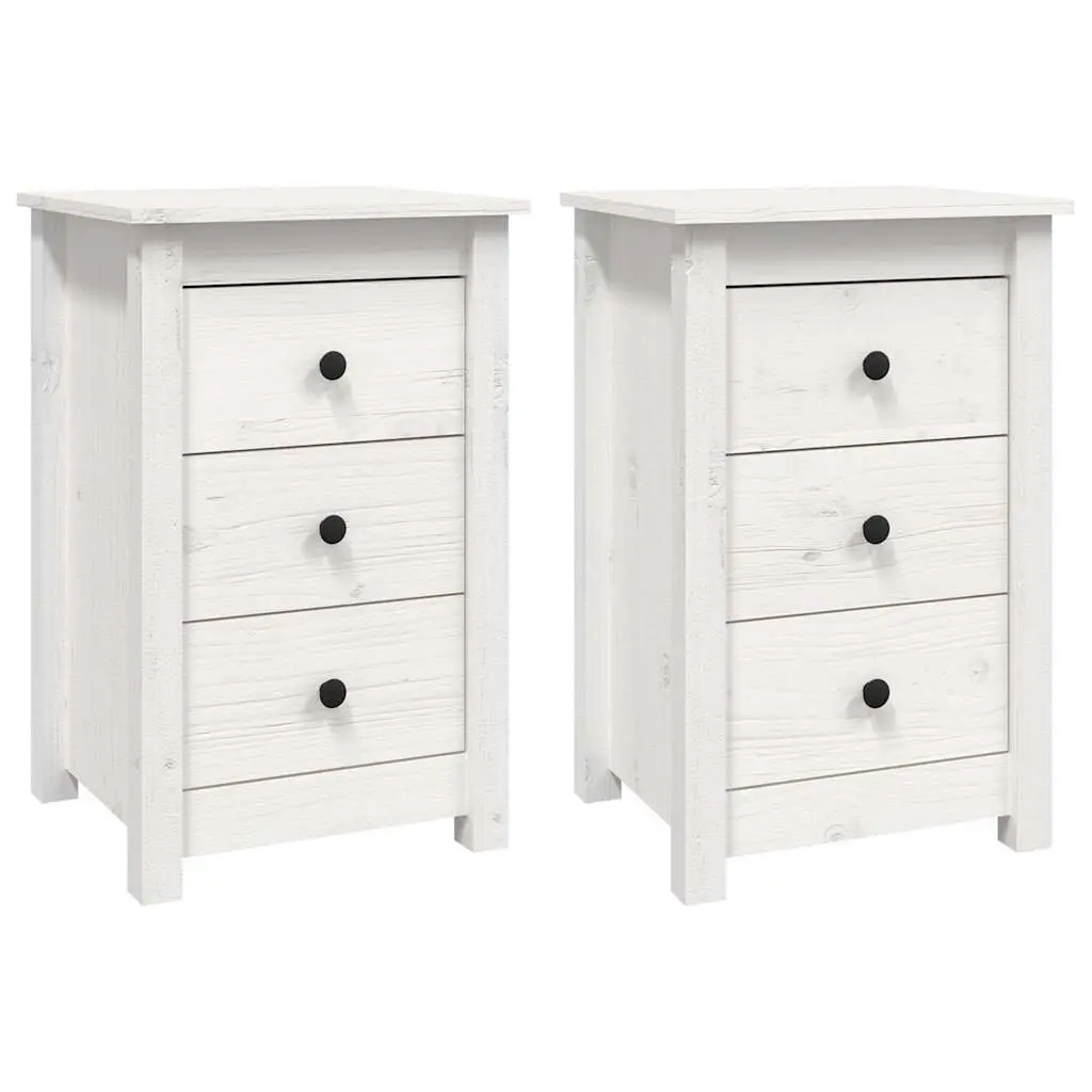 Bedside Cabinets 2 pcs White 40x35x61.5 cm Solid Pine Wood Storage Drawers