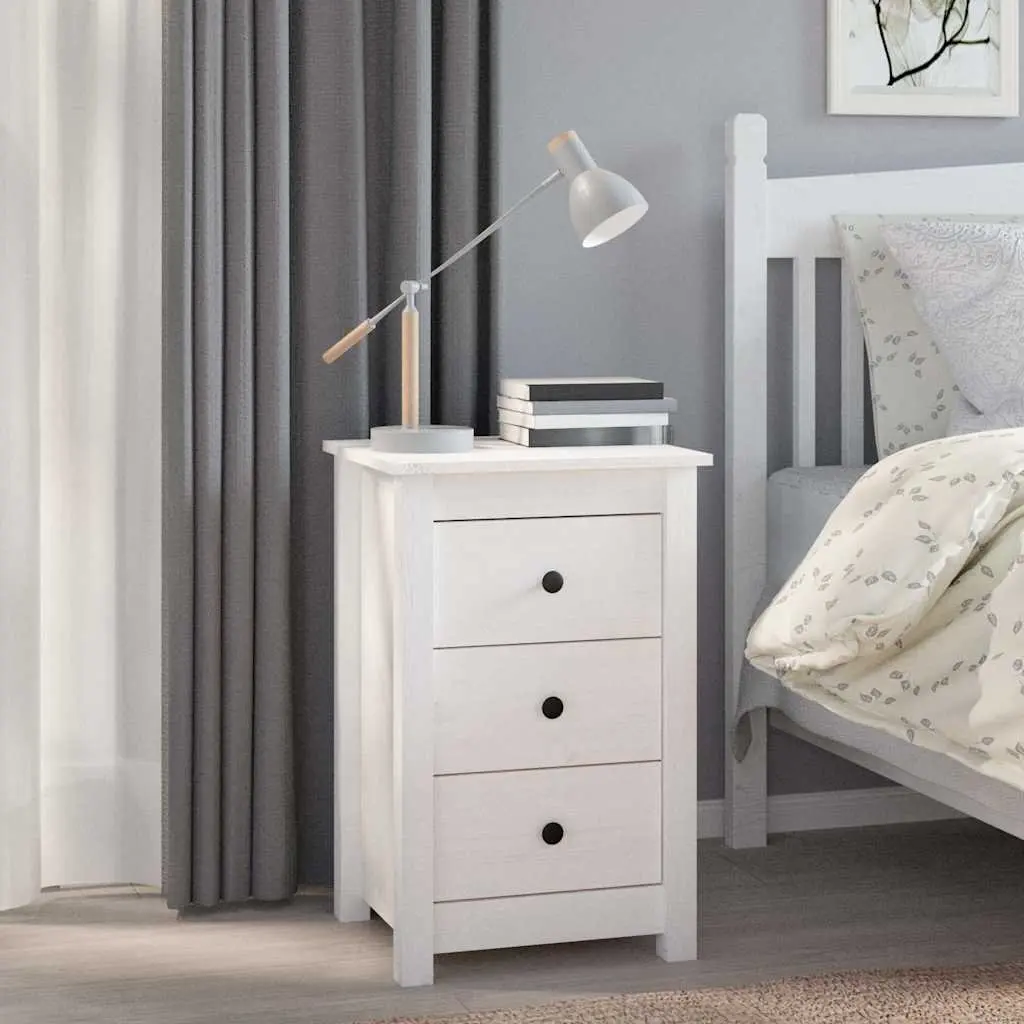 Bedside Cabinets 2 pcs White 40x35x61.5 cm Solid Pine Wood Storage Drawers