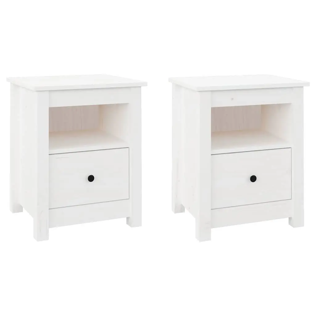 Bedside Cabinets Storage Drawer Set 2 Piece White Solid Wood Pine