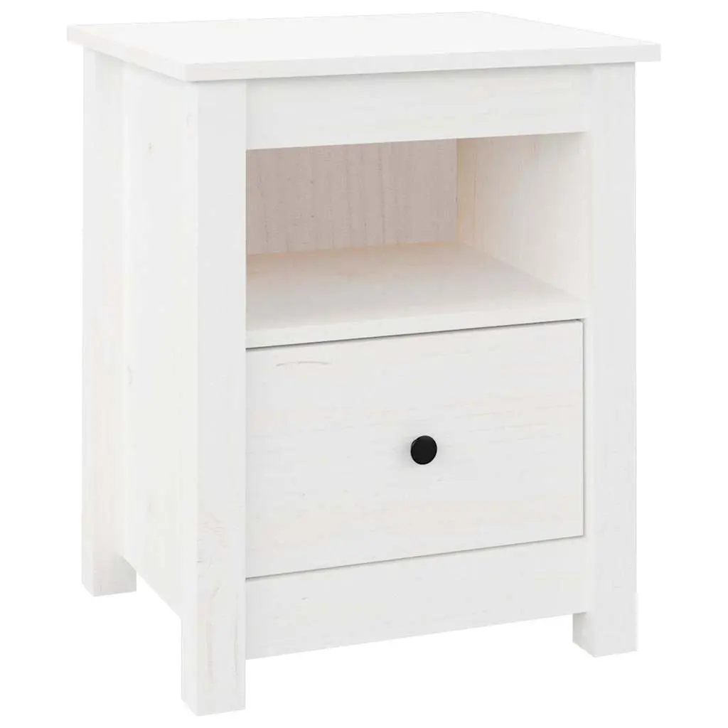 Bedside Cabinets Storage Drawer Set 2 Piece White Solid Wood Pine