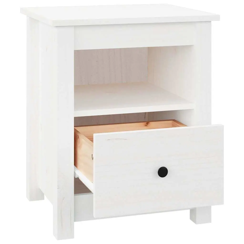 Bedside Cabinets Storage Drawer Set 2 Piece White Solid Wood Pine