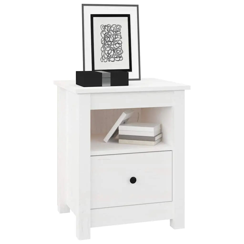 Bedside Cabinets Storage Drawer Set 2 Piece White Solid Wood Pine