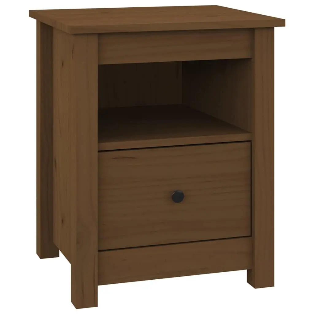 Bedside Cabinet Solid Wood Pine Brown Nightstand Storage Drawer Furniture