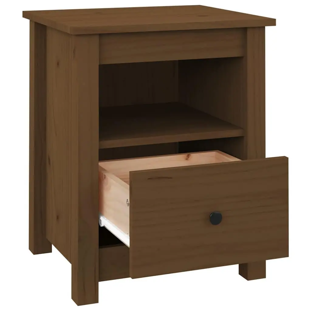Bedside Cabinet Solid Wood Pine Brown Nightstand Storage Drawer Furniture