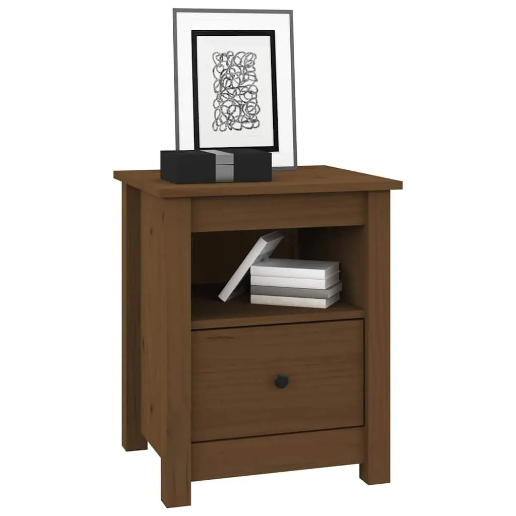 Bedside Cabinet Solid Wood Pine Brown Nightstand Storage Drawer Furniture