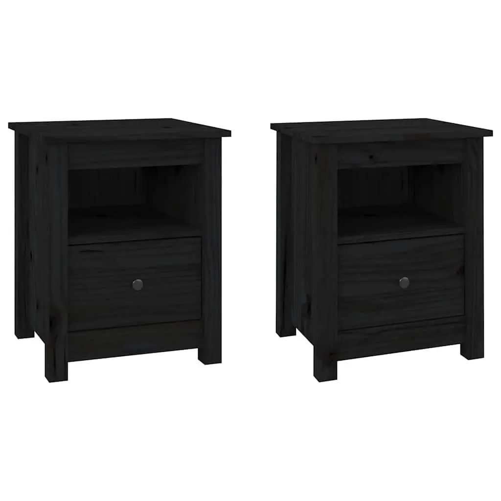 Bedside Cabinets 2 pcs Black 40x35x49 cm Solid Wood Pine Nightstand Drawer