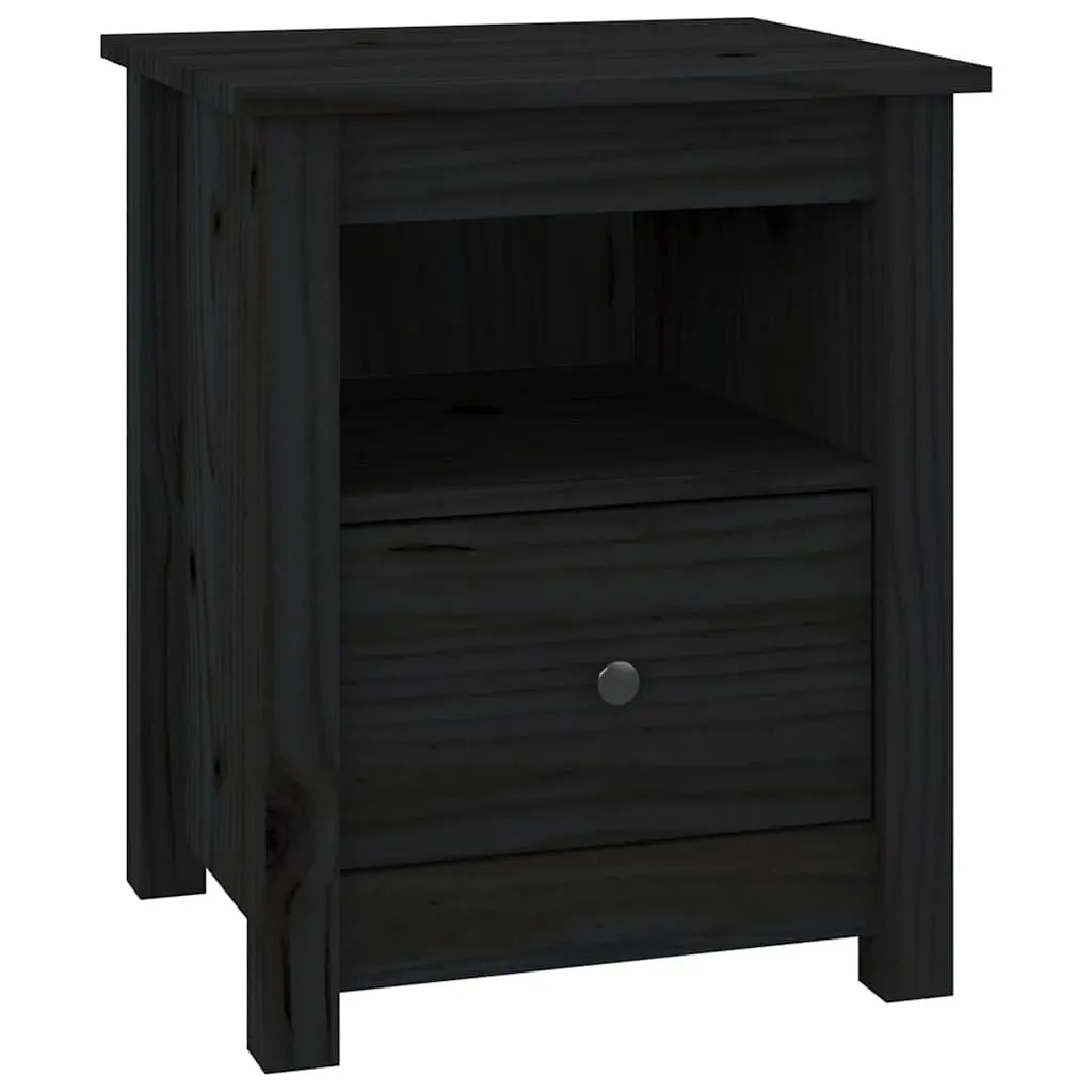 Bedside Cabinets 2 pcs Black 40x35x49 cm Solid Wood Pine Nightstand Drawer
