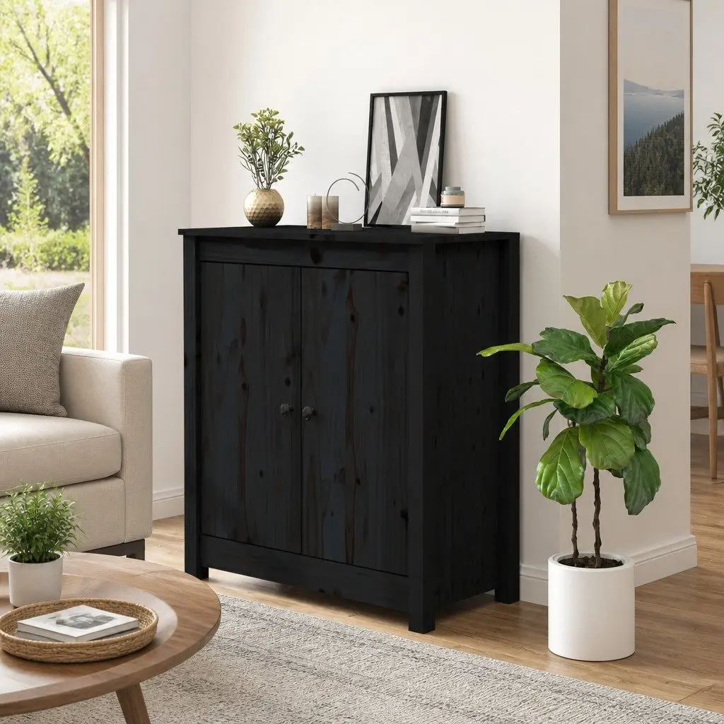Sideboard Storage Cabinet Solid Pine 70W x 35D x 80H cm Black