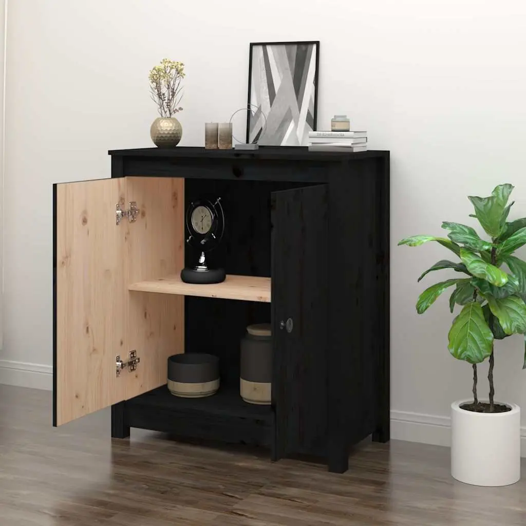 Sideboard Storage Cabinet Solid Pine 70W x 35D x 80H cm Black