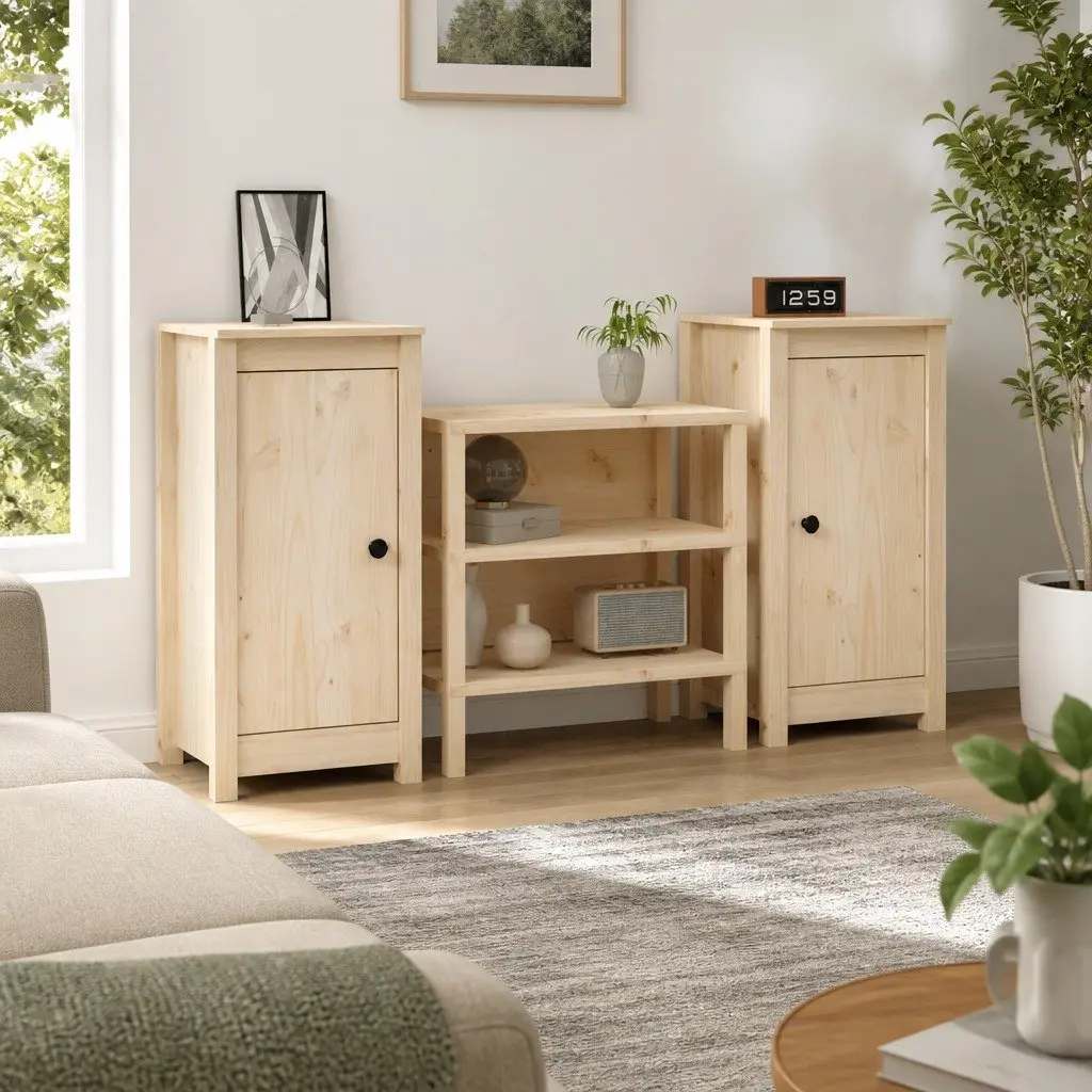 Solid Wood Sideboards Storage Cabinet 39W x 35D x 80H cm Brown 2 Piece