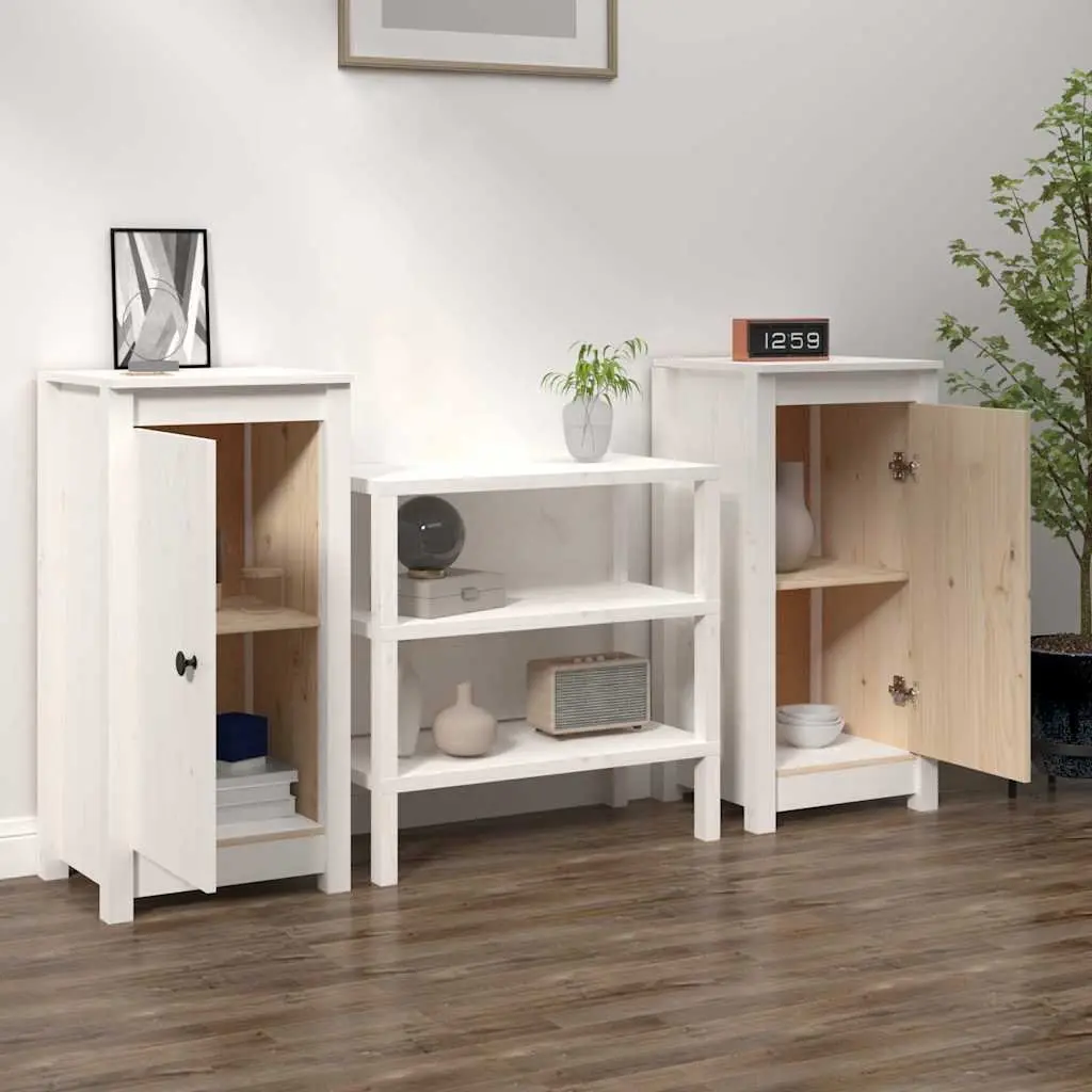 Sideboards 2 pcs White Solid Wood Pine Storage Cabinet Furniture Living Room
