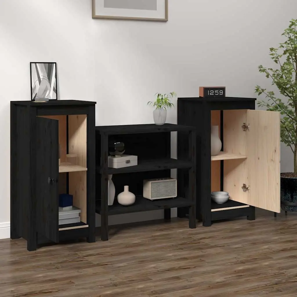 Sideboards Storage Cabinet 2 pcs Black Solid Wood Living Room Furniture