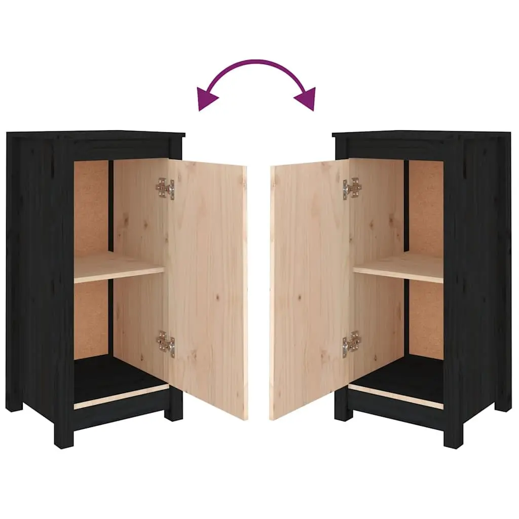 Sideboards Storage Cabinet 2 pcs Black Solid Wood Living Room Furniture