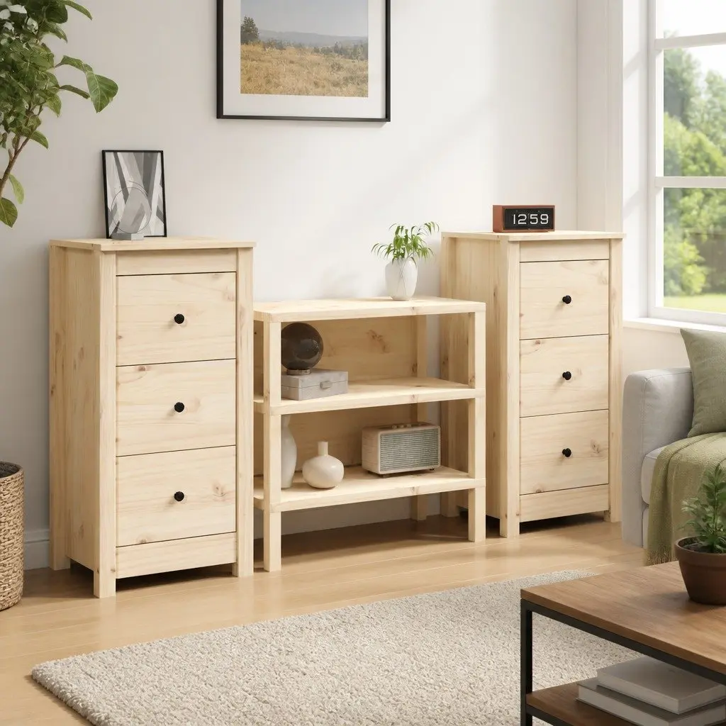 Solid Pine Sideboard Cabinet 40x35x80 cm in Brown