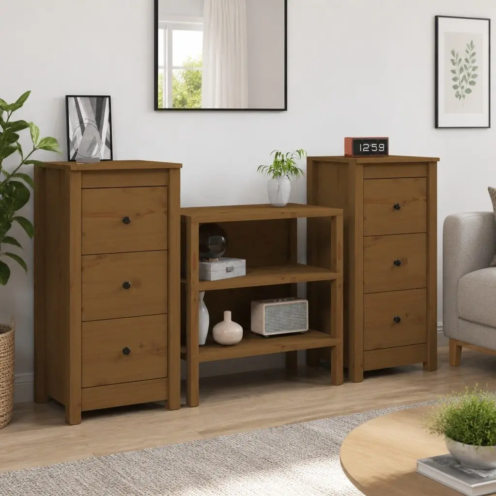 Sideboard Cabinet Storage Solid Pine Wood 40x35x80 cm Brown 2 Piece