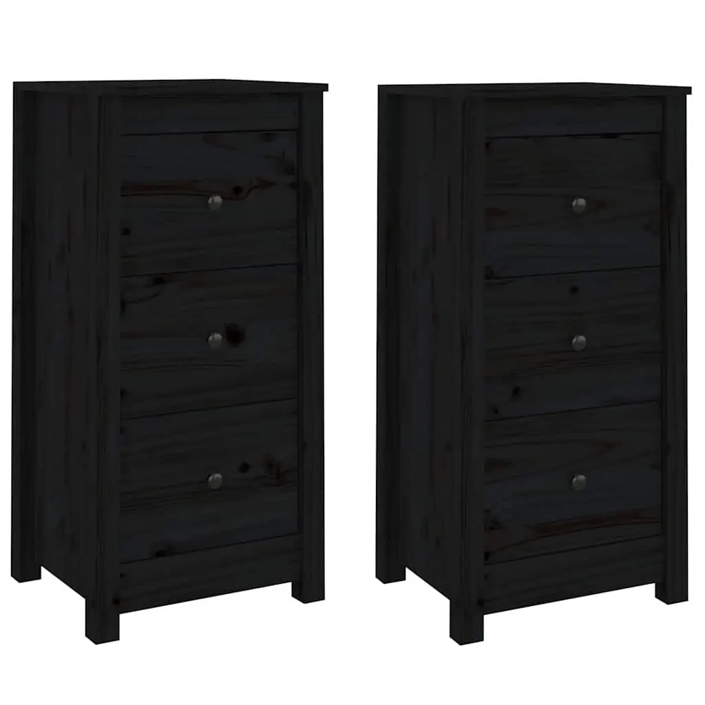 Solid Wood Pine Sideboard Storage Cabinet 40x35x80cm Black