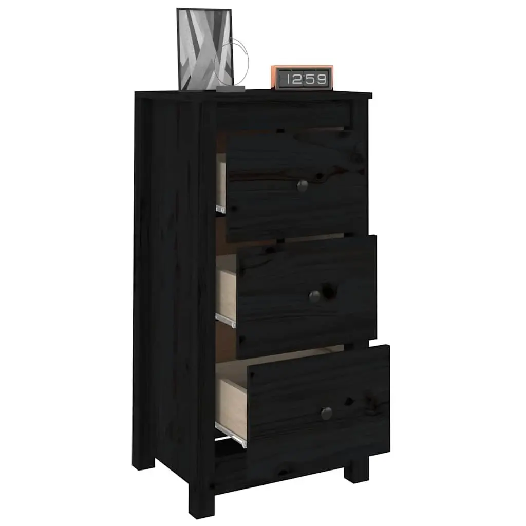 Solid Wood Pine Sideboard Storage Cabinet 40x35x80cm Black