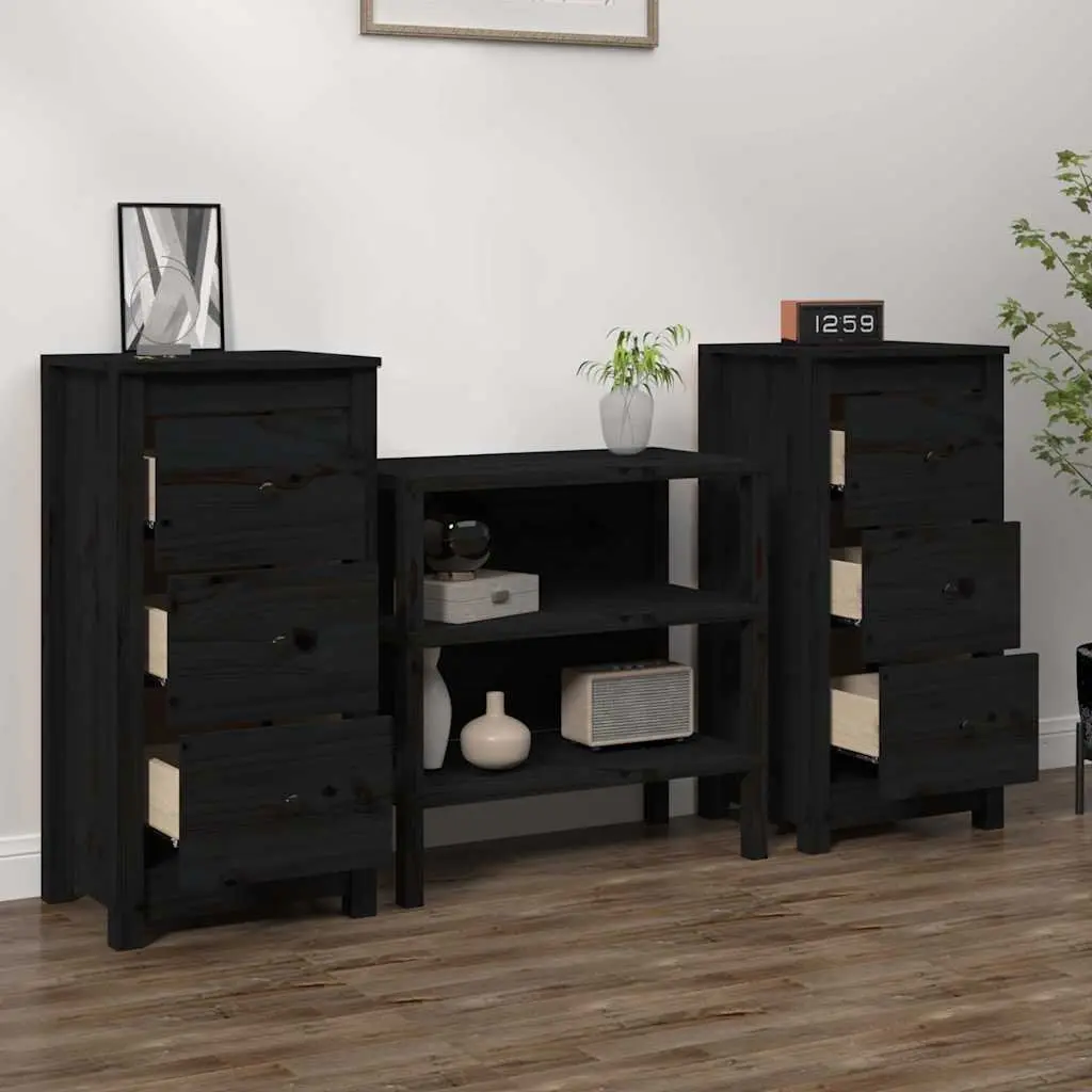 Solid Wood Pine Sideboard Storage Cabinet 40x35x80cm Black