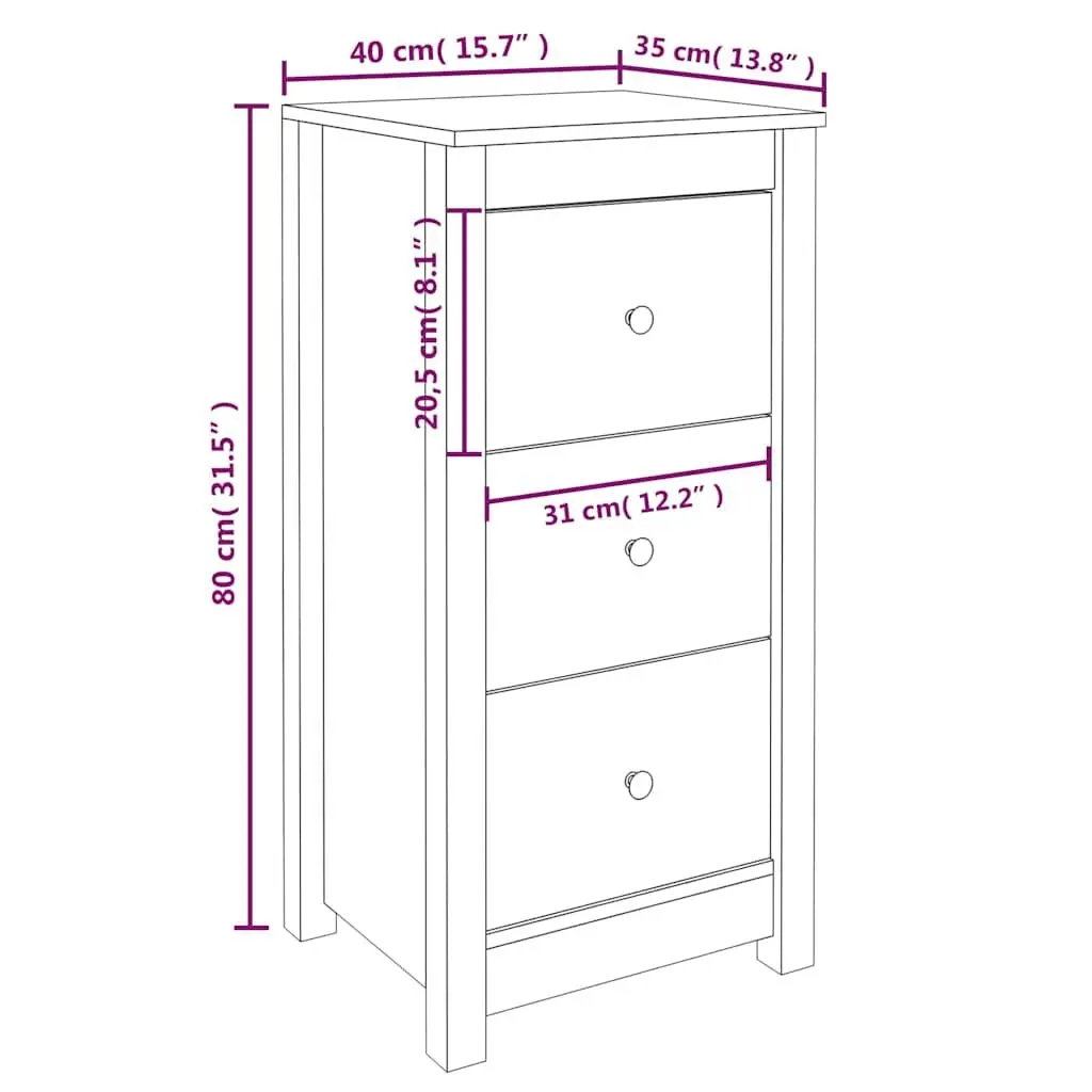 Solid Wood Pine Sideboard Storage Cabinet 40x35x80cm Black