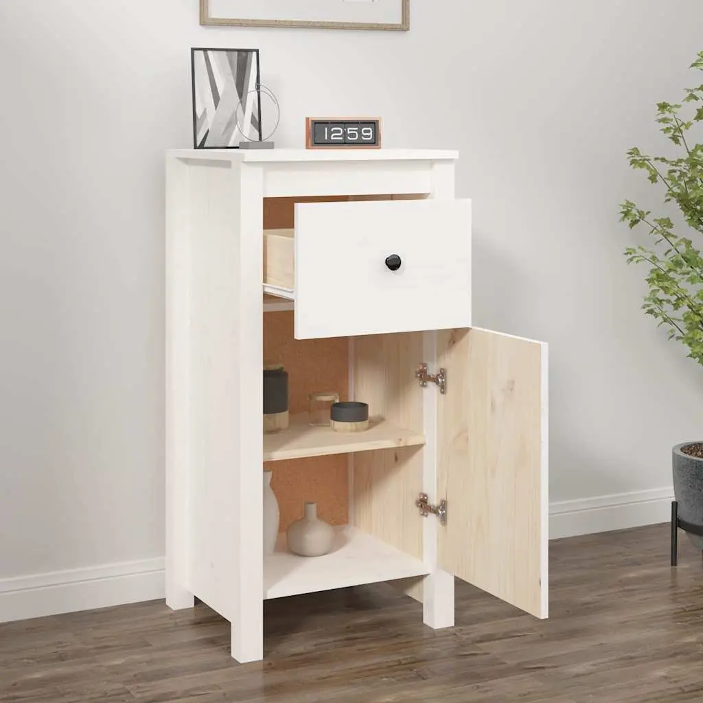 White Wooden Sideboard Storage Cabinet 40x35x80cm Solid Pine Living Room