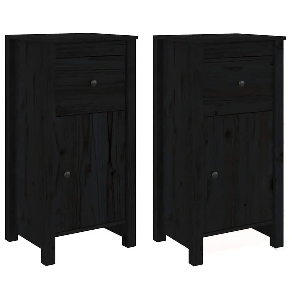 Sideboards Solid Wood Pine Storage Cabinet 40cm W x 35cm D x 80cm H Black Set of 2