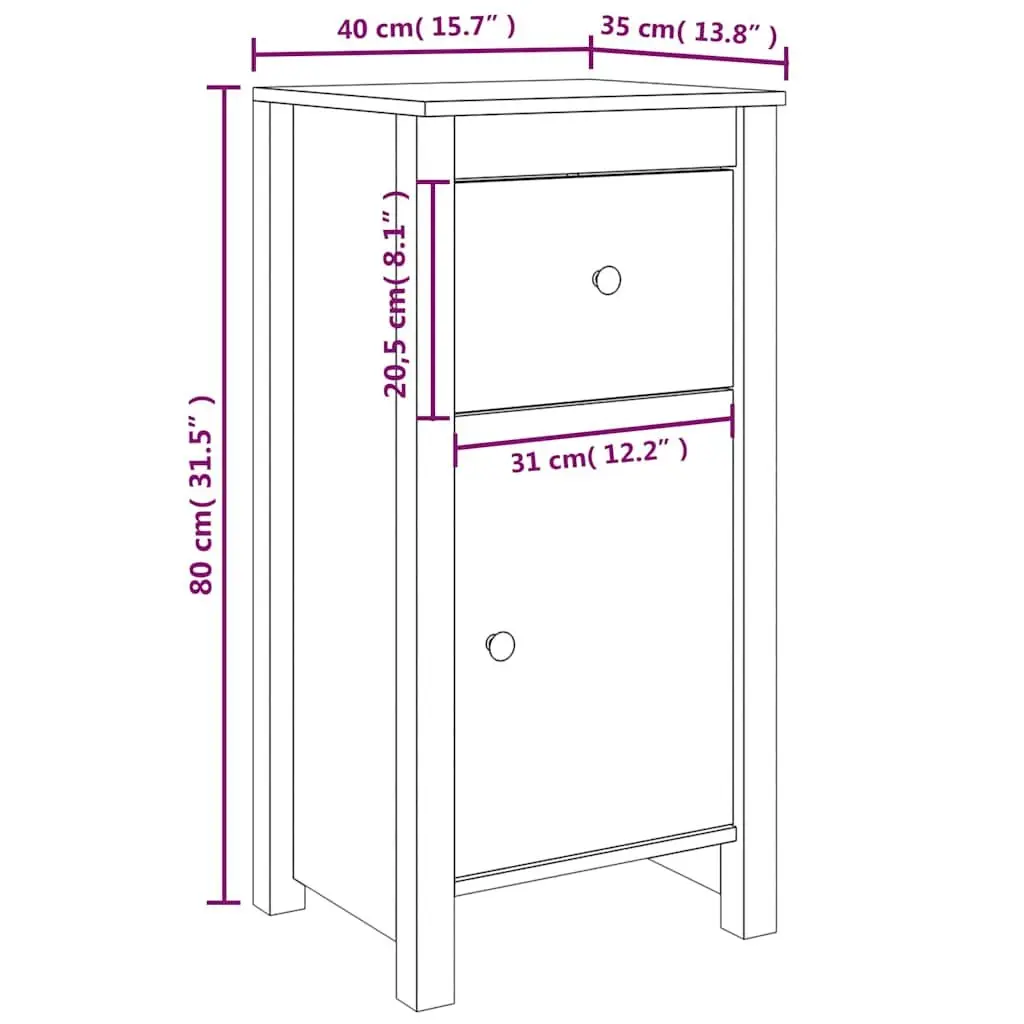 Sideboards Solid Wood Pine Storage Cabinet 40cm W x 35cm D x 80cm H Black Set of 2