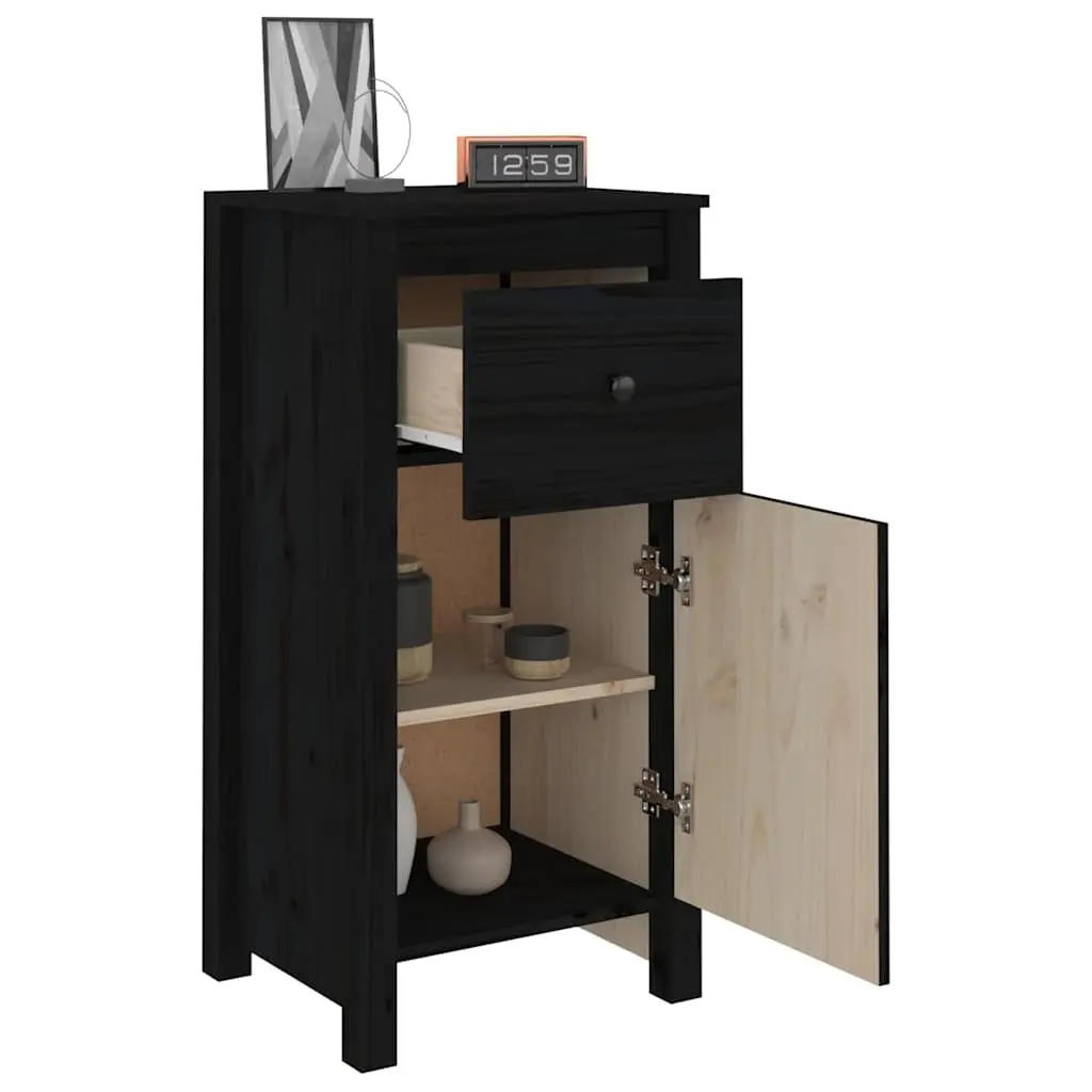 Sideboards Solid Wood Pine Storage Cabinet 40cm W x 35cm D x 80cm H Black Set of 2