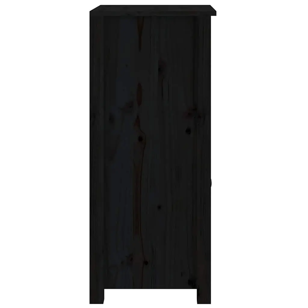 Sideboards Solid Wood Pine Storage Cabinet 40cm W x 35cm D x 80cm H Black Set of 2