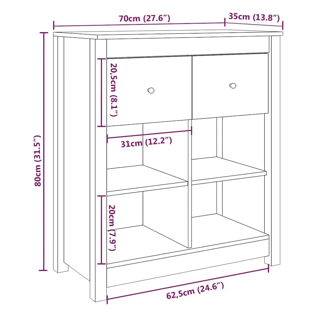Sideboard Storage Cabinet 70x35x80 cm 2 Drawers 4 Compartments White