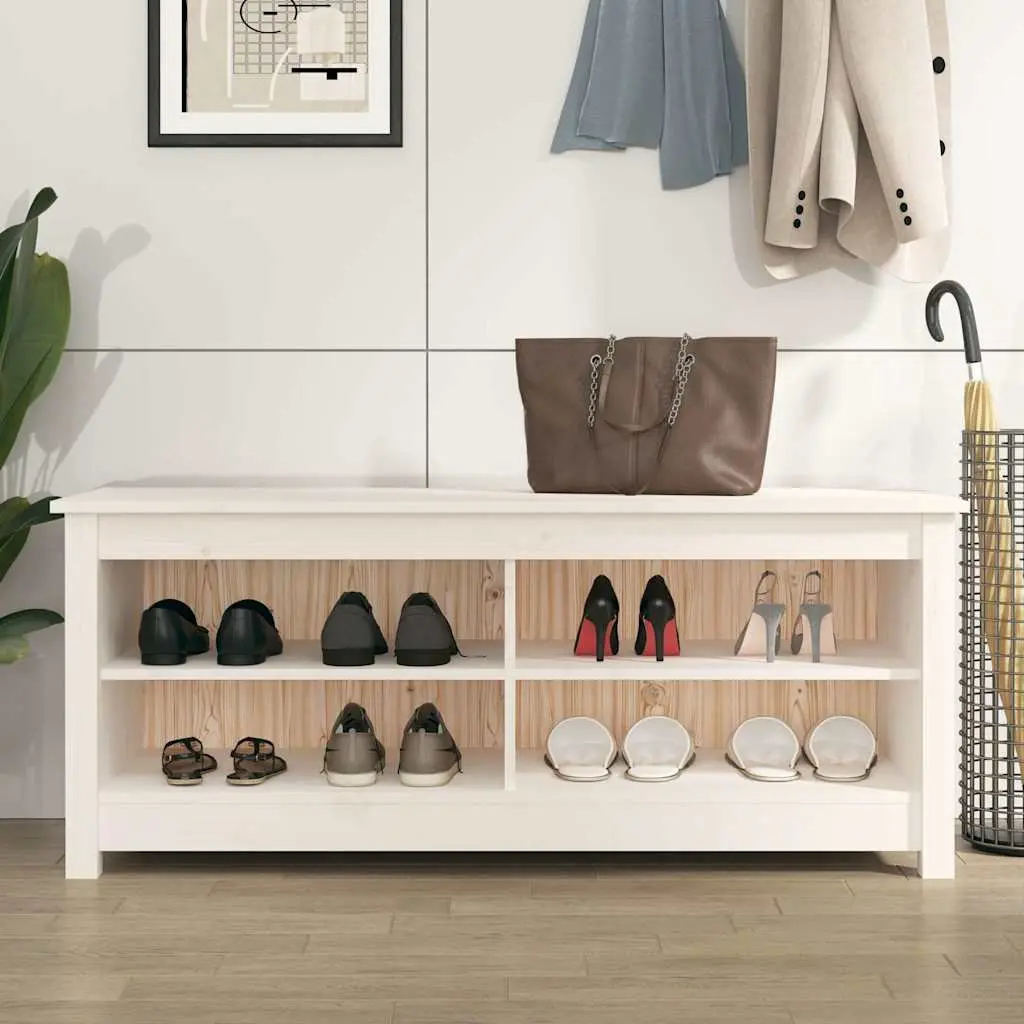 Shoe Bench White 110x38x45.5 cm Solid Pine Wood Storage Cabinet with Seating Top