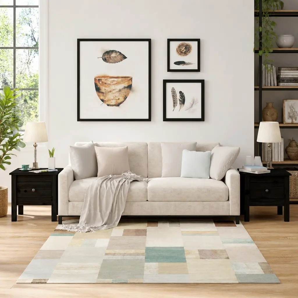 Black Solid Wood Side Tables with Storage