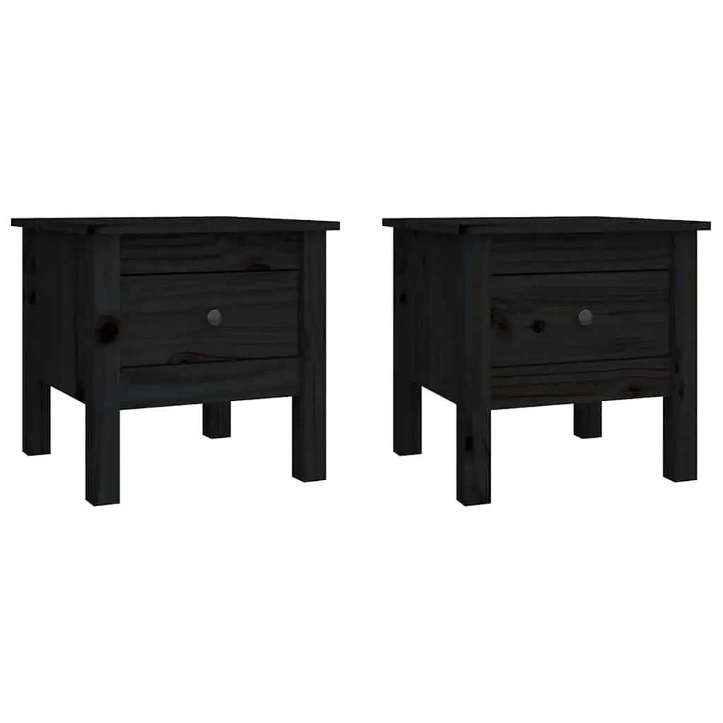 Black Solid Wood Side Tables with Storage