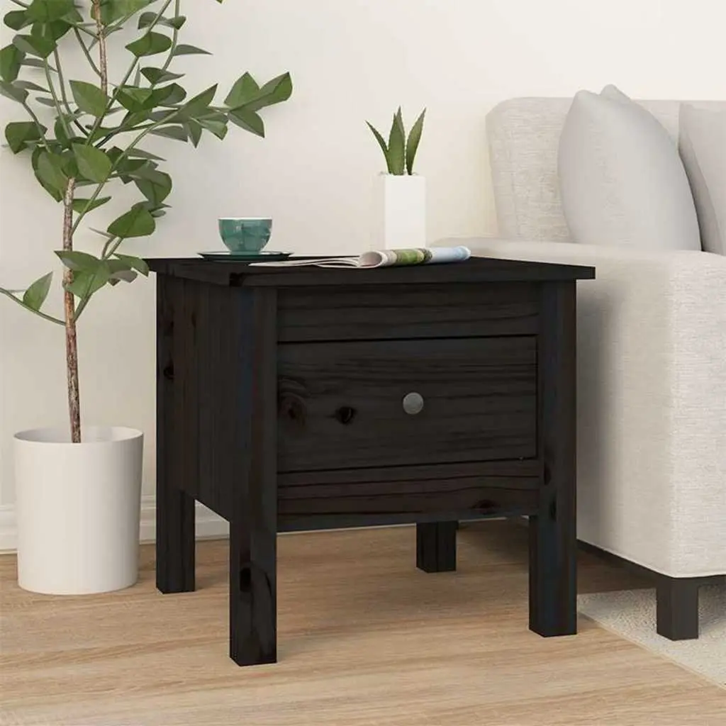 Black Solid Wood Side Tables with Storage