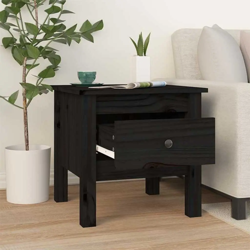Black Solid Wood Side Tables with Storage