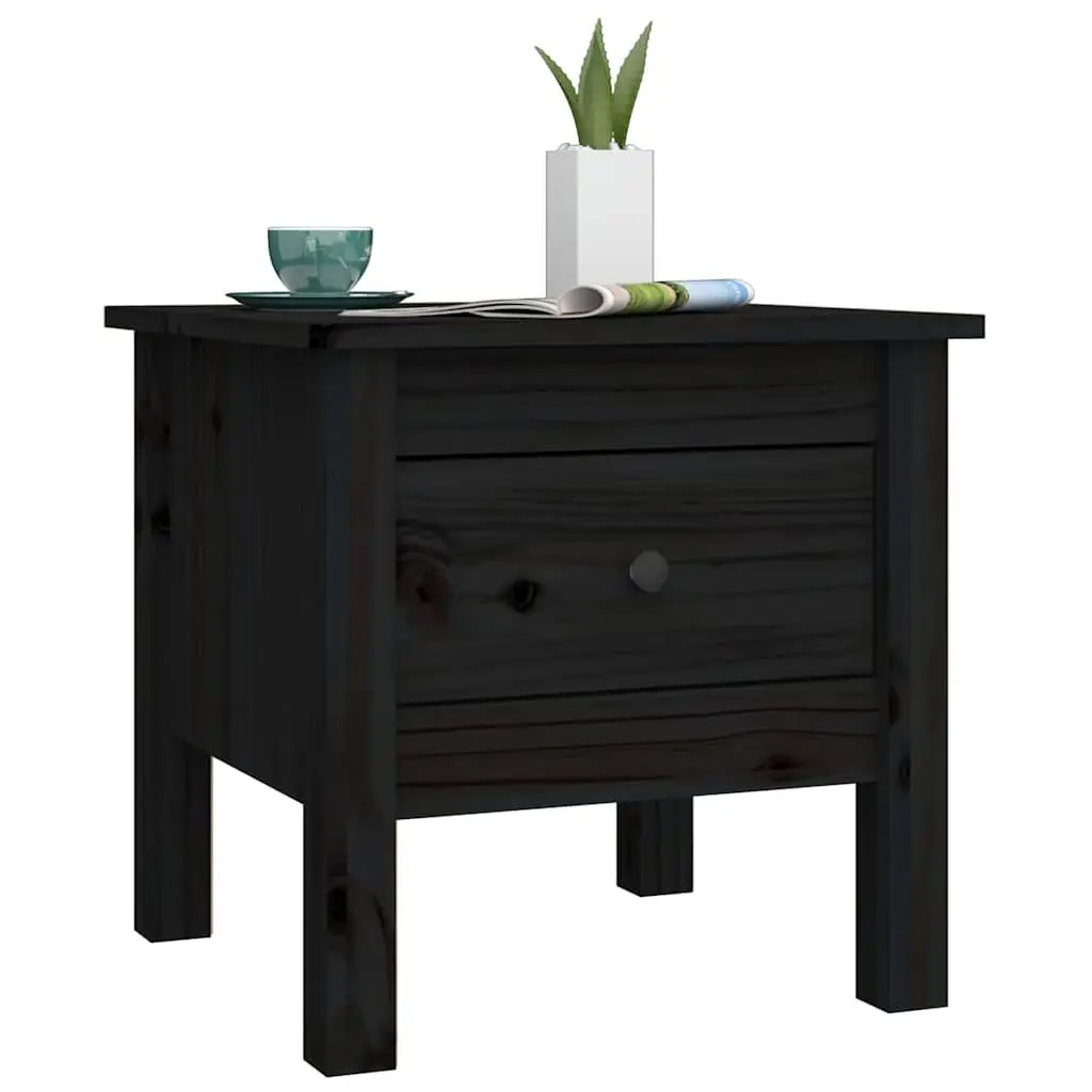 Black Solid Wood Side Tables with Storage