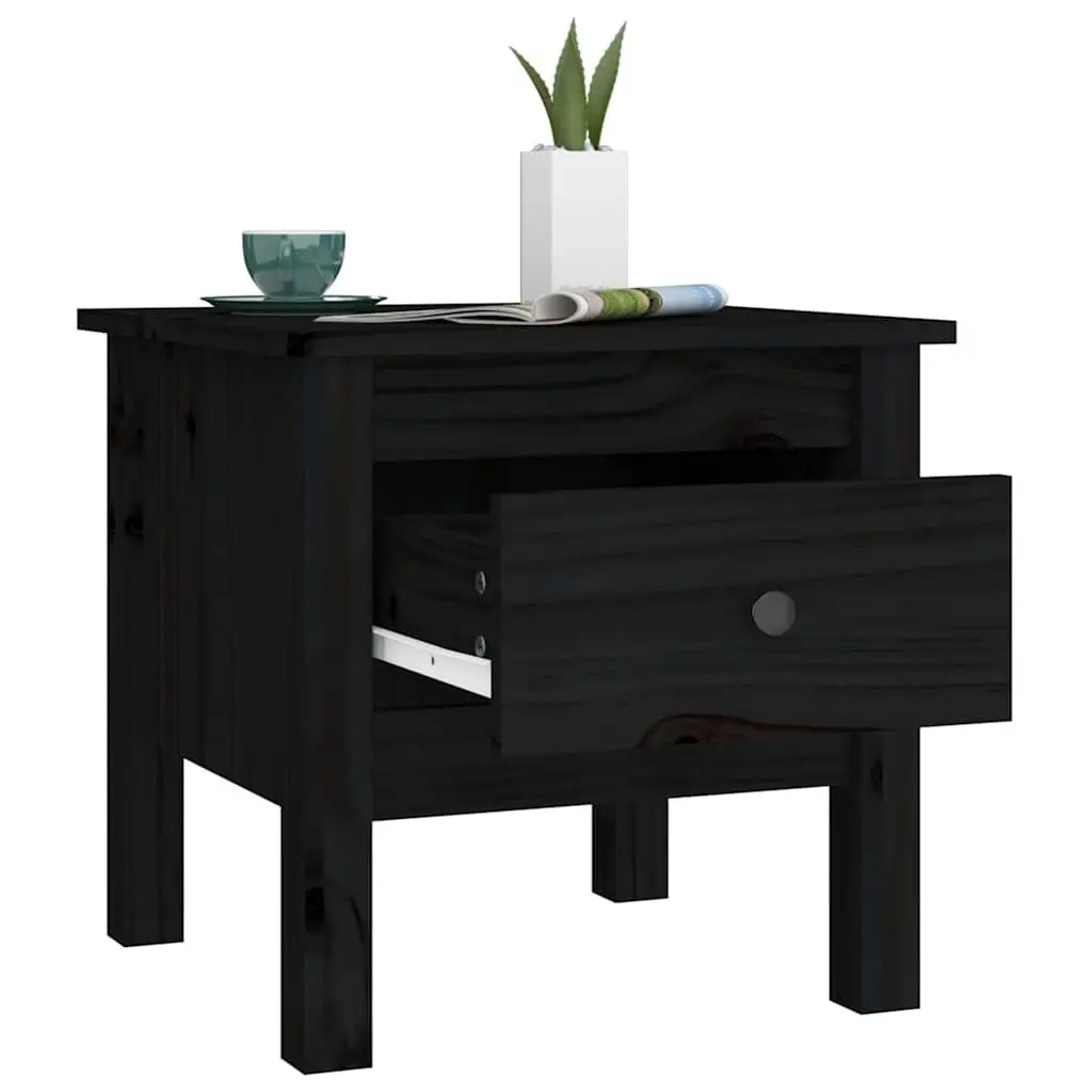 Black Solid Wood Side Tables with Storage