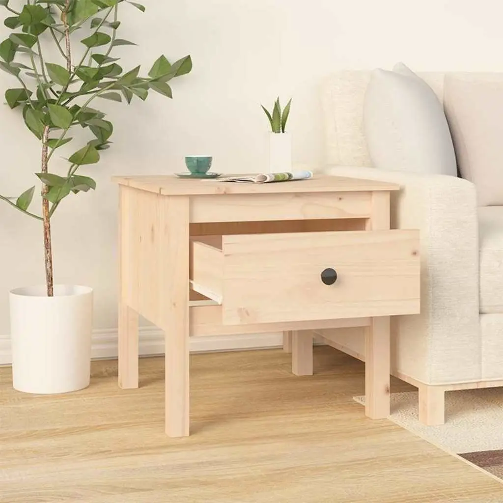 Solid Wood Pine Side Table with Drawer Storage Brown 50x50x49cm End Table
