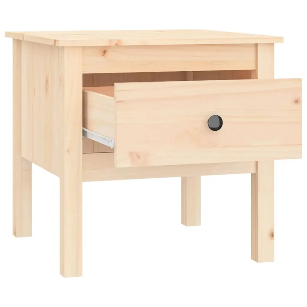 Solid Wood Pine Side Table with Drawer Storage Brown 50x50x49cm End Table