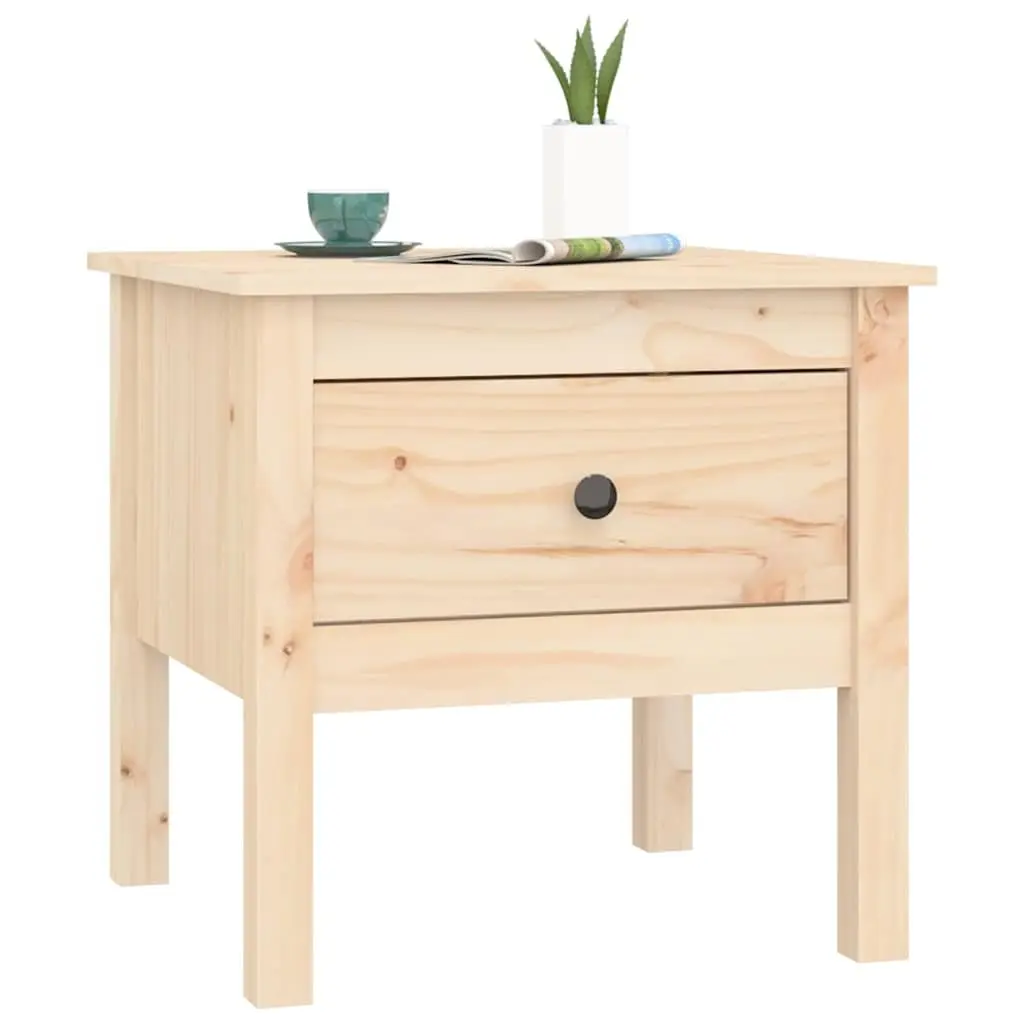 Solid Wood Pine Side Table with Drawer Storage Brown 50x50x49cm End Table