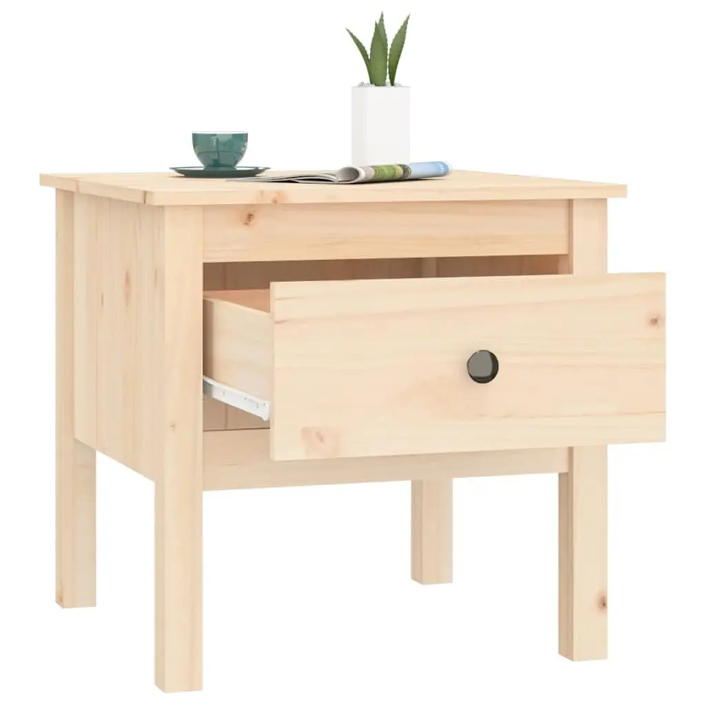 Solid Wood Pine Side Table with Drawer Storage Brown 50x50x49cm End Table