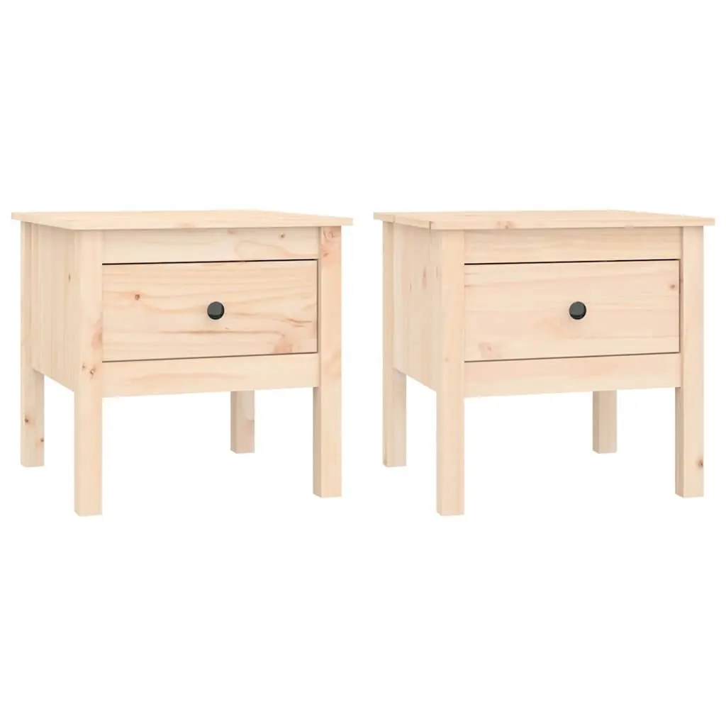 Solid Wood Side Tables Set of 2 End Table Drawer Storage Living Room Brown 50 x 50 x 49 cm