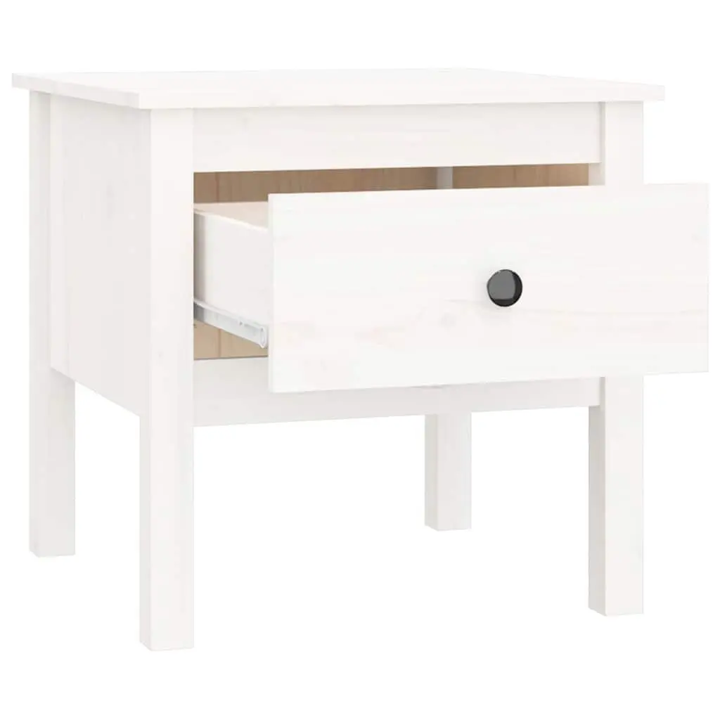 Side Table White 50x50x49 cm Solid Pine Wood Drawer Storage End Table Living