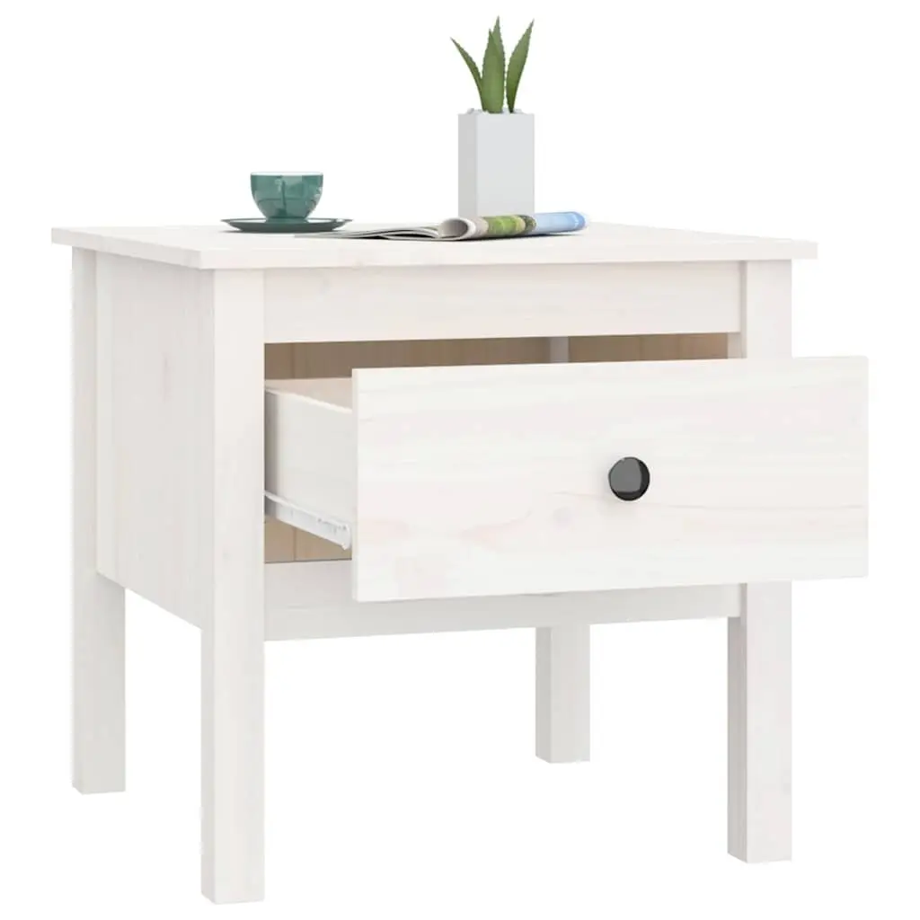 Side Tables 2 Pieces White 50x50x49 cm Pine Wood Bedside End Tables with Drawer